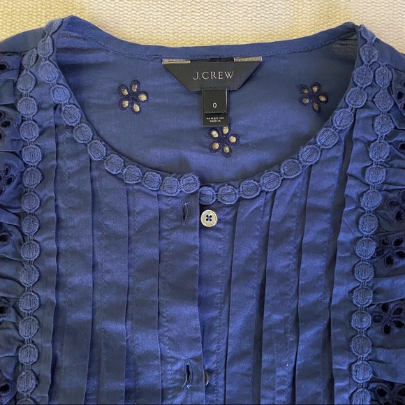 J Crew Navy Ruffle Eyelet Button Down Blouse - Picture 9 of 13